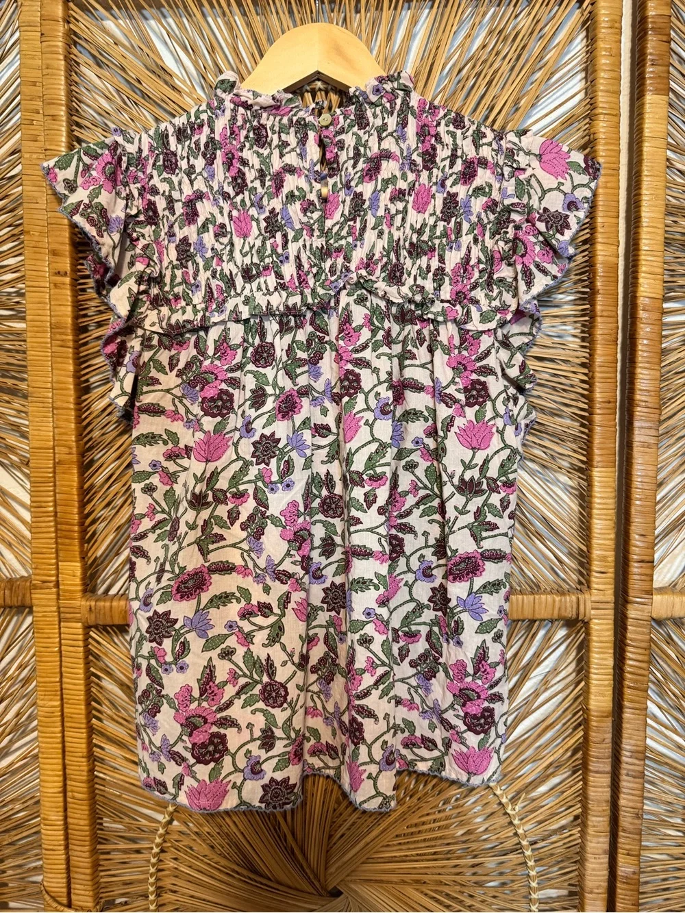 Cleobella Virginia Blouse in Kaia Print Pink Floral Ruffle Smocked SZ S - Picture 6 of 8